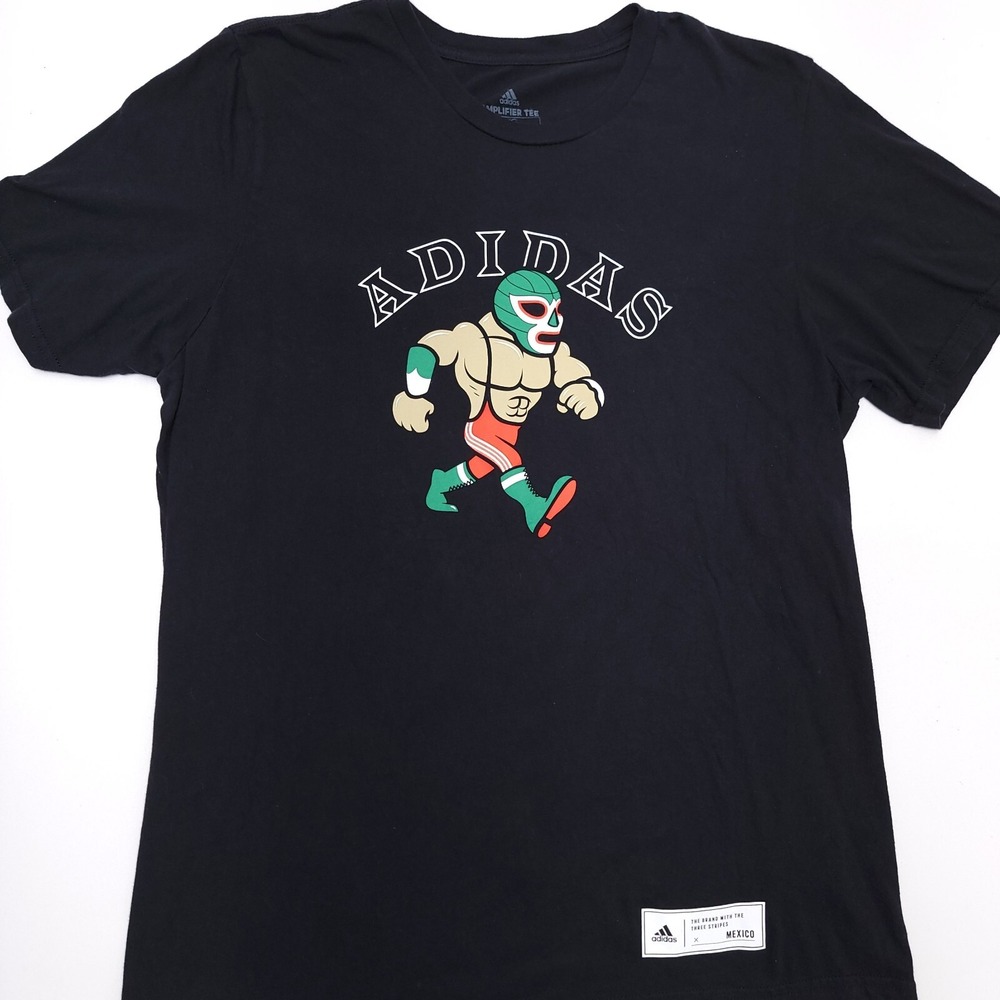 Adidas Lucha Libre Luchador Mexico Mascot‎ T-Shirt Large  Black L Amplifier Tee